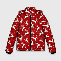 Куртка зимняя для мальчика Красный паттерн с новогодними оленями, цвет: 3D-красный