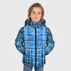 Куртка зимняя для мальчика Синие неоновые полосы киберпанк, цвет: 3D-светло-серый — фото 2