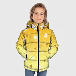 Куртка зимняя для мальчика Снежинки и звезды на желтом, цвет: 3D-светло-серый — фото 2
