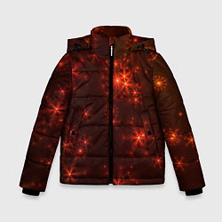 Куртка зимняя для мальчика Абстрактные светящиеся красно оранжевые снежинки, цвет: 3D-красный