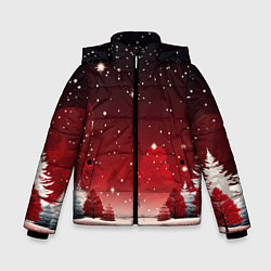 Куртка зимняя для мальчика Зимний берег реки с деревьями и льдом, цвет: 3D-красный