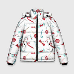 Куртка зимняя для мальчика Новогодние конфетки и подарки, цвет: 3D-красный