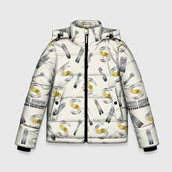 Куртка зимняя для мальчика Стальная броня - буквеный паттерн, цвет: 3D-черный