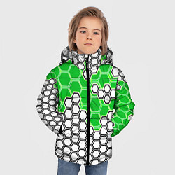 Куртка зимняя для мальчика Зелёная энерго-броня из шестиугольников, цвет: 3D-красный — фото 2