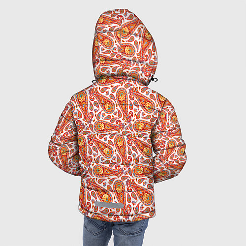 Зимняя куртка для мальчика Индейский орнамент красно желтые огурцы / 3D-Красный – фото 4