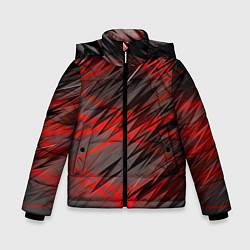 Куртка зимняя для мальчика Красные полосы надрезы, цвет: 3D-черный