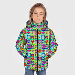Куртка зимняя для мальчика Сердца и квадраты абстракция, цвет: 3D-черный — фото 2