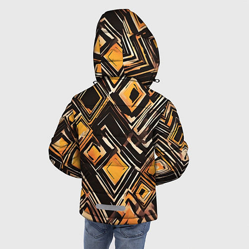 Зимняя куртка для мальчика Жёлтые ромбы и линии / 3D-Красный – фото 4