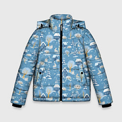Куртка зимняя для мальчика Зима в деревне, цвет: 3D-светло-серый
