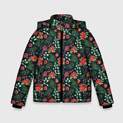 Куртка зимняя для мальчика Новогодние цветы, цвет: 3D-красный