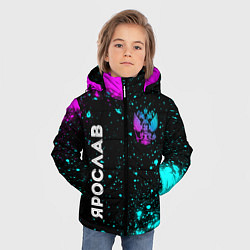 Куртка зимняя для мальчика Ярослав и неоновый герб России вертикально, цвет: 3D-черный — фото 2