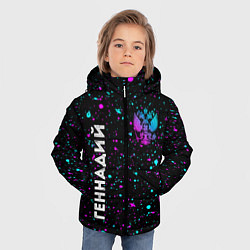 Куртка зимняя для мальчика Геннадий и неоновый герб России вертикально, цвет: 3D-черный — фото 2