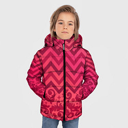 Куртка зимняя для мальчика Зигзаги и листья в стиле рококо, цвет: 3D-красный — фото 2