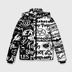 Куртка зимняя для мальчика Логотипы лучших групп черно белый, цвет: 3D-черный