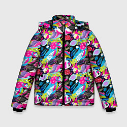 Куртка зимняя для мальчика Цветочный листопад, цвет: 3D-черный