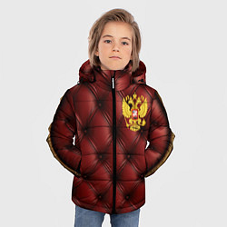 Куртка зимняя для мальчика Золотой герб России на красном кожаном фоне, цвет: 3D-светло-серый — фото 2