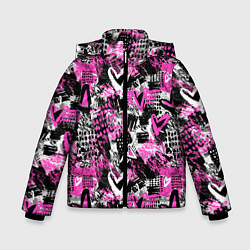 Куртка зимняя для мальчика Каракулевые сердечки паттерн, цвет: 3D-черный