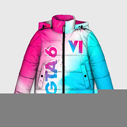 Куртка зимняя для мальчика GTA 6 neon gradient style вертикально, цвет: 3D-черный