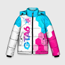 Куртка зимняя для мальчика GTA6 neon gradient style по-вертикали, цвет: 3D-черный