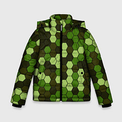 Куртка зимняя для мальчика Камуфляж гексагон лесной, цвет: 3D-черный