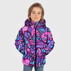Куртка зимняя для мальчика Узор розово-фиолетовый черепа и сердца, цвет: 3D-красный — фото 2