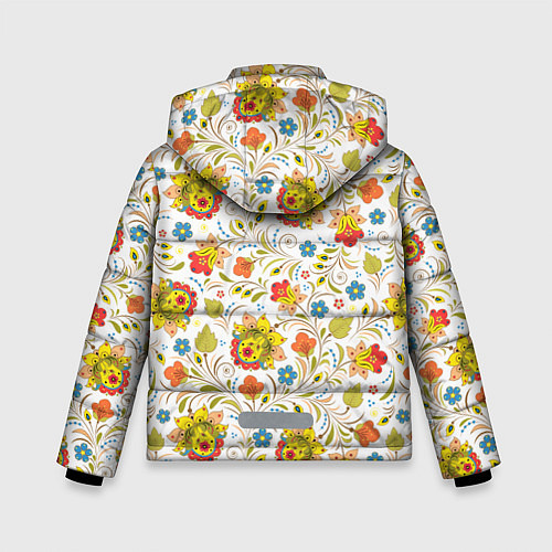 Зимняя куртка для мальчика Хохломская роспись разноцветные цветы на белом фон / 3D-Красный – фото 2