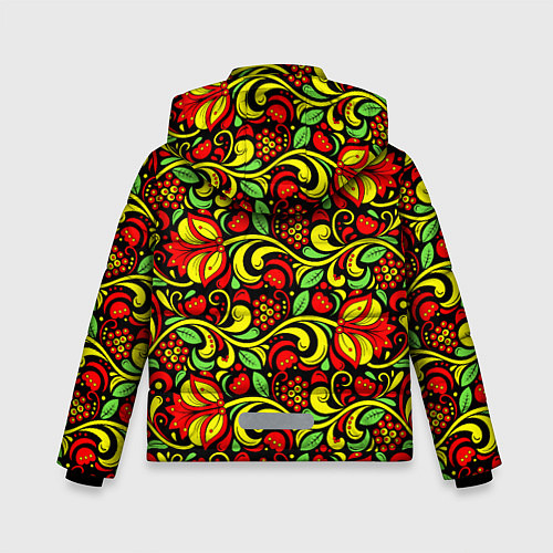 Зимняя куртка для мальчика Хохломская роспись красные цветы и ягоды / 3D-Красный – фото 2