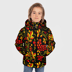 Куртка зимняя для мальчика Хохломская роспись золотистые листья чёрном фоне, цвет: 3D-светло-серый — фото 2