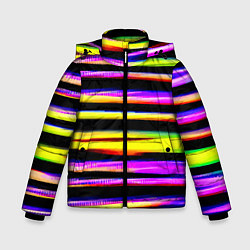 Куртка зимняя для мальчика Цветные неоновые полосы, цвет: 3D-светло-серый