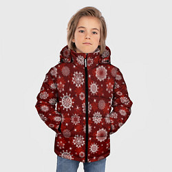 Куртка зимняя для мальчика Snowflakes on a red background, цвет: 3D-светло-серый — фото 2