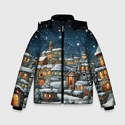 Куртка зимняя для мальчика Новогодний городок ночной, цвет: 3D-черный