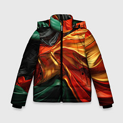 Куртка зимняя для мальчика Оранжевая и зеленый абстракция, цвет: 3D-черный