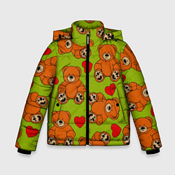 Куртка зимняя для мальчика Плюшевые мишки и сердечки, цвет: 3D-красный
