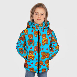 Куртка зимняя для мальчика Мишки в цветных свитерах и сердечки, цвет: 3D-светло-серый — фото 2