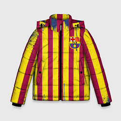 Куртка зимняя для мальчика Полосатые цвета футбольного клуба Барселона, цвет: 3D-светло-серый