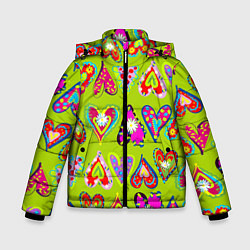 Куртка зимняя для мальчика Разноцветные сердца в мексиканском стиле, цвет: 3D-черный