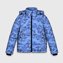 Куртка зимняя для мальчика Узоры гжель на голубом фоне, цвет: 3D-черный
