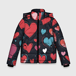 Куртка зимняя для мальчика Сердечный паттерн, цвет: 3D-черный