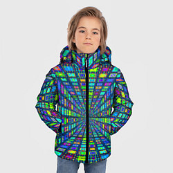 Куртка зимняя для мальчика Абстрактный узор коридор из разноцветных квадратов, цвет: 3D-светло-серый — фото 2