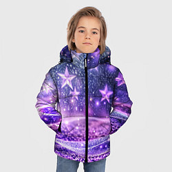 Куртка зимняя для мальчика Абстрактные звезды в фиолетовых искрах, цвет: 3D-черный — фото 2