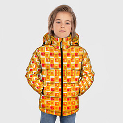 Куртка зимняя для мальчика Жёлтые и красные квадраты на белом фоне, цвет: 3D-черный — фото 2