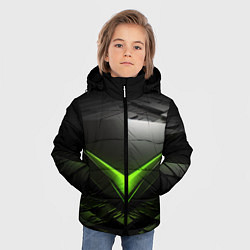 Куртка зимняя для мальчика Зеленая яркая плашка на черном абстракция, цвет: 3D-светло-серый — фото 2