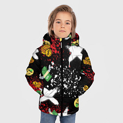 Куртка зимняя для мальчика Денежные смайлики и пачки долларов с крыльями, цвет: 3D-черный — фото 2