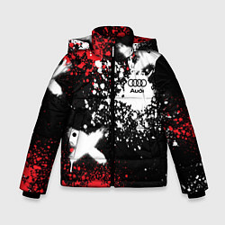 Куртка зимняя для мальчика Ауди на фоне граффити и брызг красок, цвет: 3D-черный