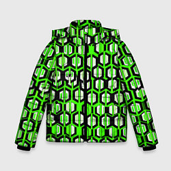 Куртка зимняя для мальчика Техно узор из шестиугольников зелёный, цвет: 3D-черный