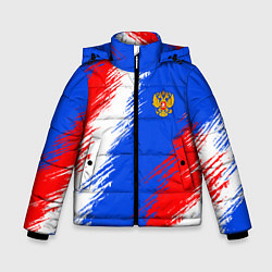 Куртка зимняя для мальчика Триколор штрихи с гербор РФ, цвет: 3D-красный