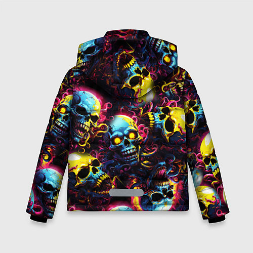 Зимняя куртка для мальчика Разноцветные черепушки с щупальцами / 3D-Черный – фото 2