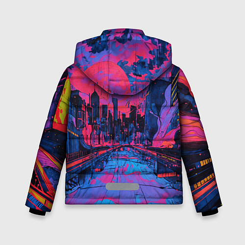 Зимняя куртка для мальчика Город в психоделических цветах / 3D-Черный – фото 2