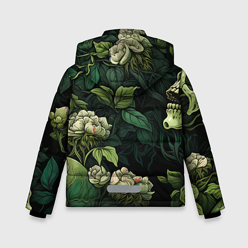 Зимняя куртка для мальчика Черепа в поле цветов / 3D-Черный – фото 2