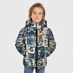 Куртка зимняя для мальчика Пираты на пэчворк дениме, цвет: 3D-черный — фото 2